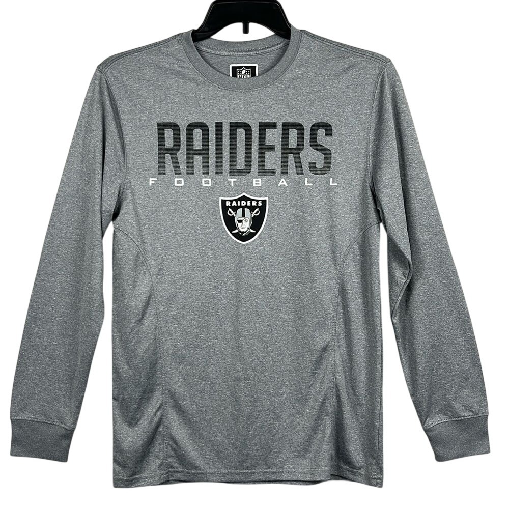 NFL Las Vegas Raiders Football Graphic Long Sleeve Shirt Mens Size Small Grey